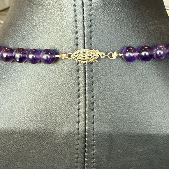 Vtg Chinese Rose Quartz Amethyst 11mm Cloisonné Bead 18” Necklace Gold Filled - Picture 6 of 8